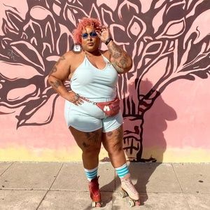 Moxi Ready to Roll Romper Sky Blue Sz XXL